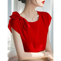 French high-end chiffon shirt women's niche beautiful temperament short-sleeved loose pink top summer
