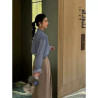 Blue polka dot V-neck streamer chiffon shirt feminine temperament casual micro-transparent shirt