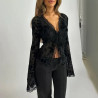 New fashion chiffon shirt, small fragrance style temperament slim pleated flared sleeve top for women