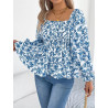 Casual square collar flared sleeve floral chiffon shirt vacation top