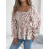 Casual square collar flared sleeve floral chiffon shirt vacation top