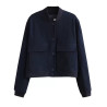 Spring and Autumn New European and American Stand-up Collar Large Pocket Women's Jacket