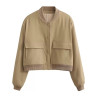 Spring and Autumn New European and American Stand-up Collar Large Pocket Women's Jacket