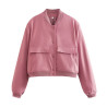 Spring and Autumn New European and American Stand-up Collar Large Pocket Women's Jacket