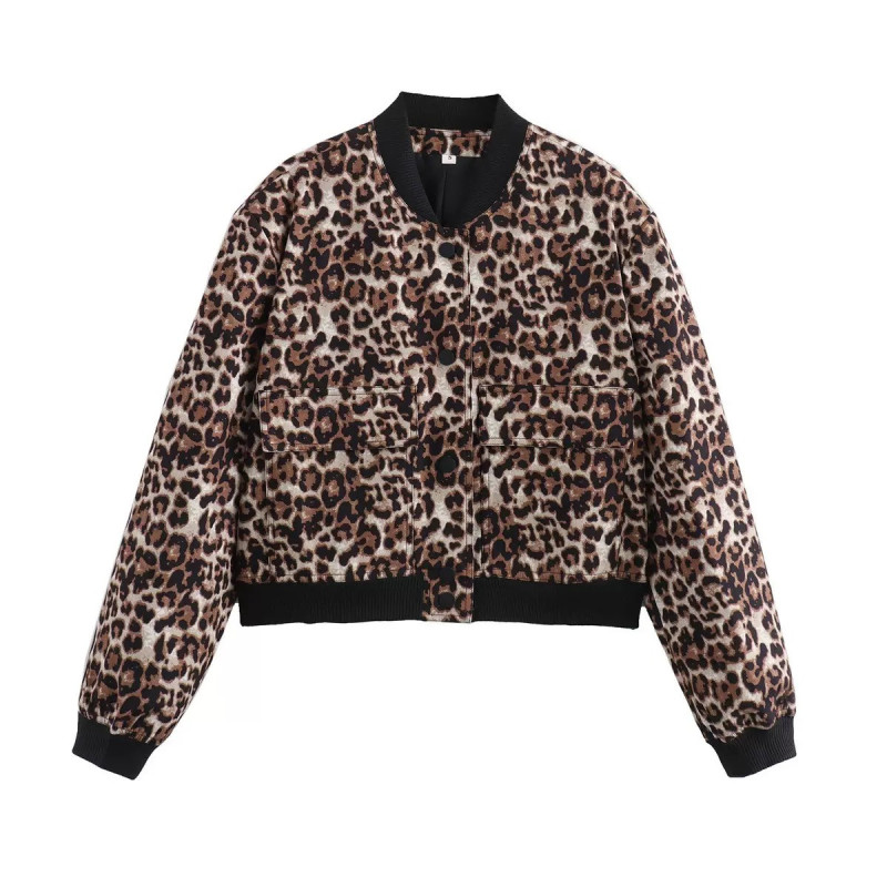 Spring and Autumn New European and American Stand-up Collar Large Pocket Women's Jacket