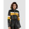 PU leather contrast colour stitching sexy leather jacket stand-up collar slim short trend motorcycle leather jacket women