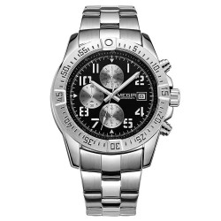 Men's solid steel strap multi-function chronograph waterproof calendar business watch