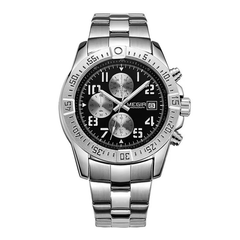 Men's solid steel strap multi-function chronograph waterproof calendar business watch