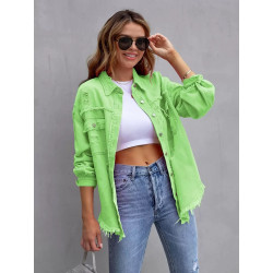 Denim jacket women's solid colour loose jacket hole long-sleeved women's denim shirt