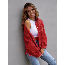 Denim jacket women's solid colour loose jacket hole long-sleeved women's denim shirt