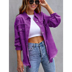 Denim jacket women's solid colour loose jacket hole long-sleeved women's denim shirt