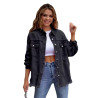 Denim jacket women's solid colour loose jacket hole long-sleeved women's denim shirt