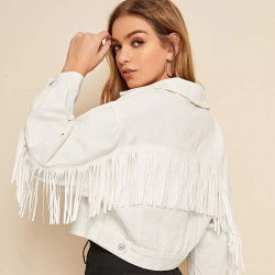 Denim jacket women's solid colour loose jacket hole long-sleeved women's denim shirt