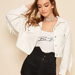 Denim jacket women's solid colour loose jacket hole long-sleeved women's denim shirt