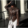 Women's jacket temperament elegant V-neck slim stitching solid colour imitation leather jacket coat