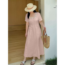 Temperament French shell U-neck dress plus size women's waist a-shaped medium-length skirt