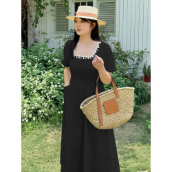 Temperament French shell U-neck dress plus size women's waist a-shaped medium-length skirt