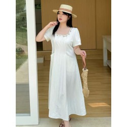 Temperament French shell U-neck dress plus size women's waist a-shaped medium-length skirt