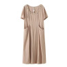 Temperament French shell U-neck dress plus size women's waist a-shaped medium-length skirt