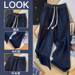 Large size Leysell Tencel soft jeans women's narrow version straight casual versatile slimming wide-leg pants