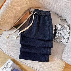 Large size Leysell Tencel soft jeans women's narrow version straight casual versatile slimming wide-leg pants