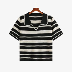Plus size women's elastic sweet style polo collar top loose short-sleeved T-shirt women