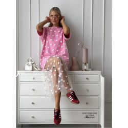 Sexy women's long love mesh stitching loose short-sleeved T-shirt dress