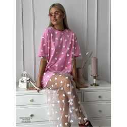 Sexy women's long love mesh stitching loose short-sleeved T-shirt dress