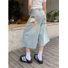 Colourful letter print design three-piece pants summer new straight casual loose denim shorts trend