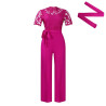 Sexy lace hollowed-out short-sleeved strap high-waisted wide-leg foreign trade jumpsuit