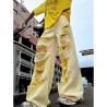 Large-area broken jeans women's summer new fashion cool high street loose straight wide-leg trousers washed old