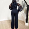 Free belt stand-up collar mesh lantern sleeve slim plus size women's African wide-leg jumpsuit