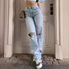 Women's high-waisted comfortable loose wide-leg jeans women's slim perforated casual trousers