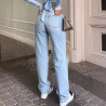 Women's high-waisted comfortable loose wide-leg jeans women's slim perforated casual trousers