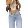 Women's high-waisted comfortable loose wide-leg jeans women's slim perforated casual trousers