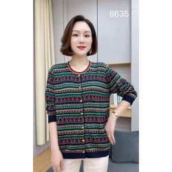[Comfortable and warm] Knitted sweater cardigan women's striped shirt casual western style middle-aged mother