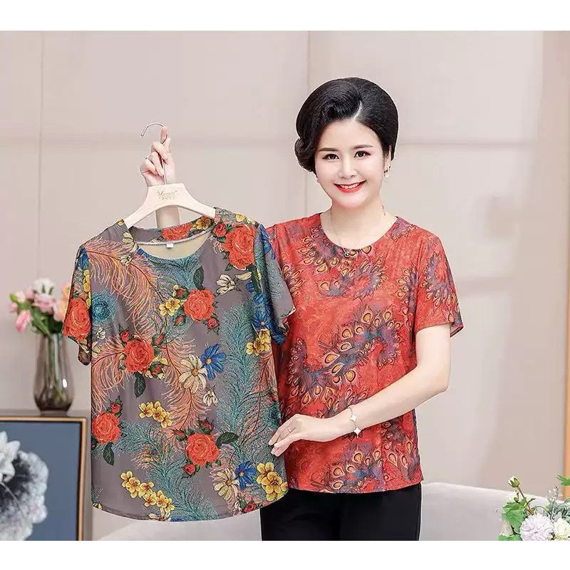New mom short-sleeved T-shirt grandma flower shirt summer middle-aged and elderly women's cheap T-shirt