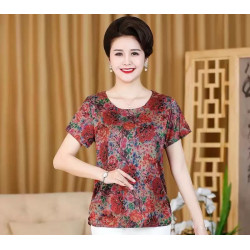 New mom short-sleeved T-shirt grandma flower shirt summer middle-aged and elderly women's cheap T-shirt
