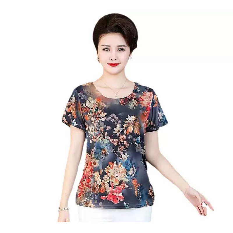 New mom short-sleeved T-shirt grandma flower shirt summer middle-aged and elderly women's cheap T-shirt