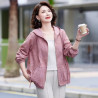 Outdoor UV-proof hooded sunscreen women's printed breathable middle-aged and elderly mother's loose thin coat