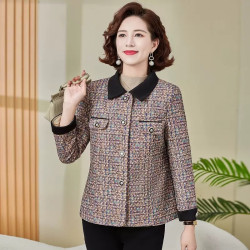 Mom's contrast colour lapel small fragrant style short coat foreign style middle-aged and elderly women's top