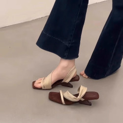 The niche high-end French fairy-style one-word slippers summer temperament high-heeled sandals outerwear fashion
