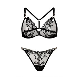 French triangle cup large size underwear women's pure desire sexy mesh embroidery ultra-thin no steel hoop erotic bra set
