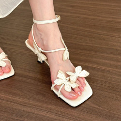 Beautiful butterfly square toe sandals women's summer fashion fairy style with skirt thin heels high heels