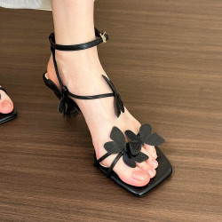Beautiful butterfly square toe sandals women's summer fashion fairy style with skirt thin heels high heels