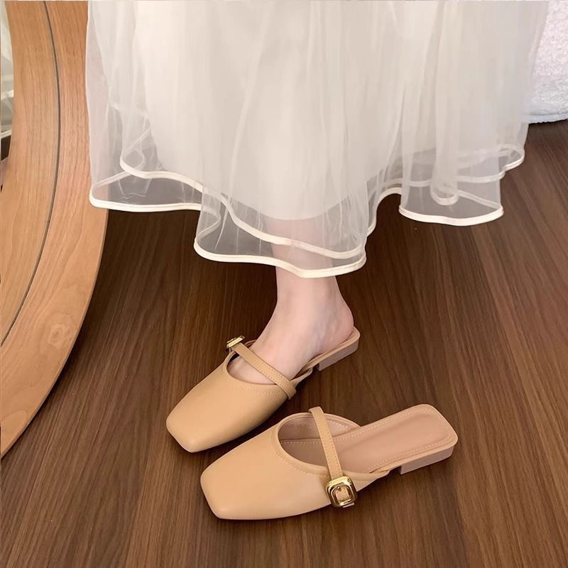 Four-season shoes, bag head, versatile, lazy people, outer wear, shallow mouth, cool slippers