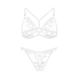 French triangle cup large size underwear women's pure desire sexy mesh embroidery ultra-thin no steel hoop erotic bra set