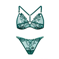 French triangle cup large size underwear women's pure desire sexy mesh embroidery ultra-thin no steel hoop erotic bra set