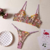 Sexy small flower single layer with underwire bra thong erotic underwear set
