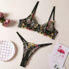 Sexy small flower single layer with underwire bra thong erotic underwear set